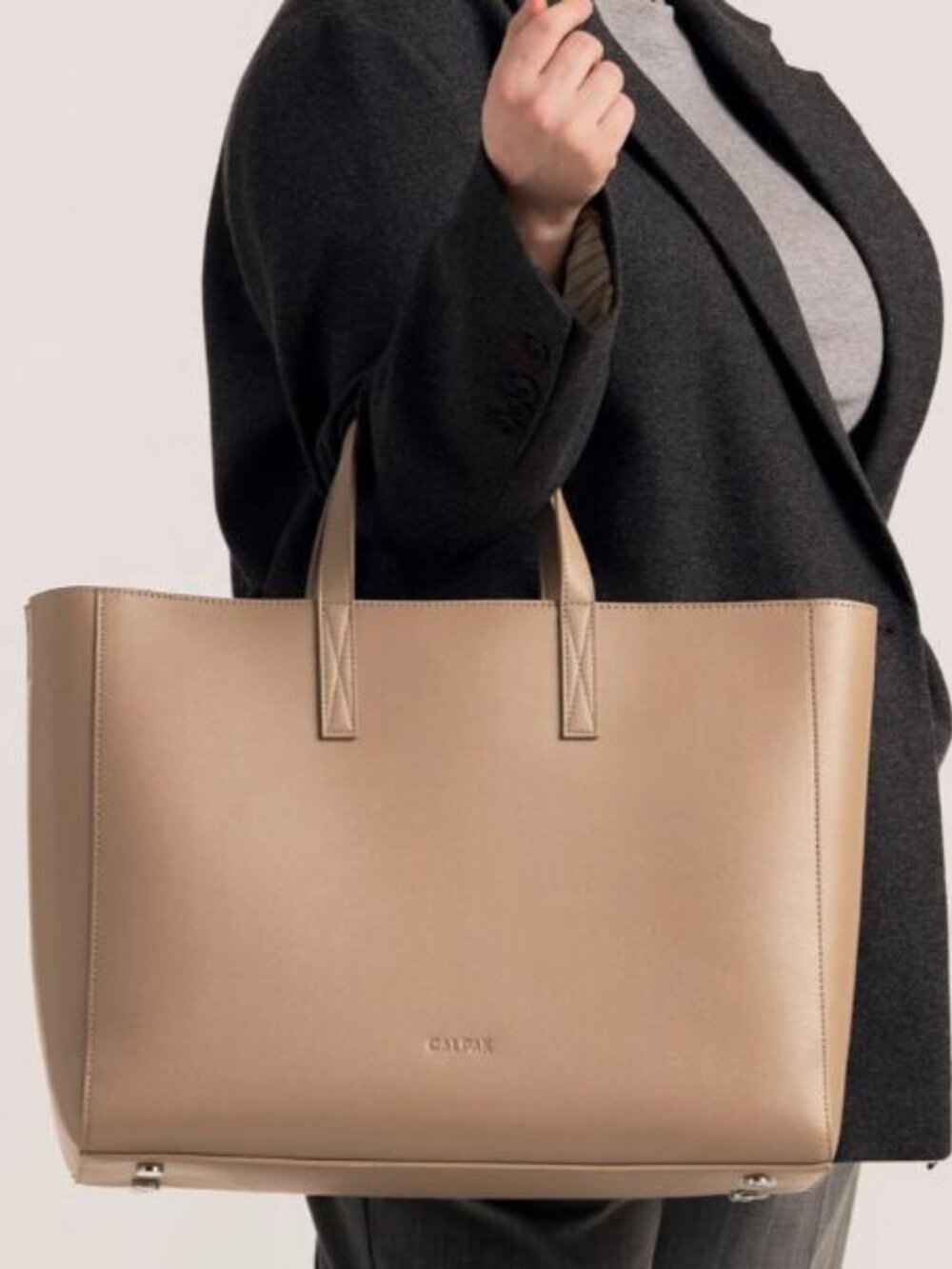 CALPAK Haven 16” Laptop Tote Bag Taupe Work Travel Shoulder Bag
